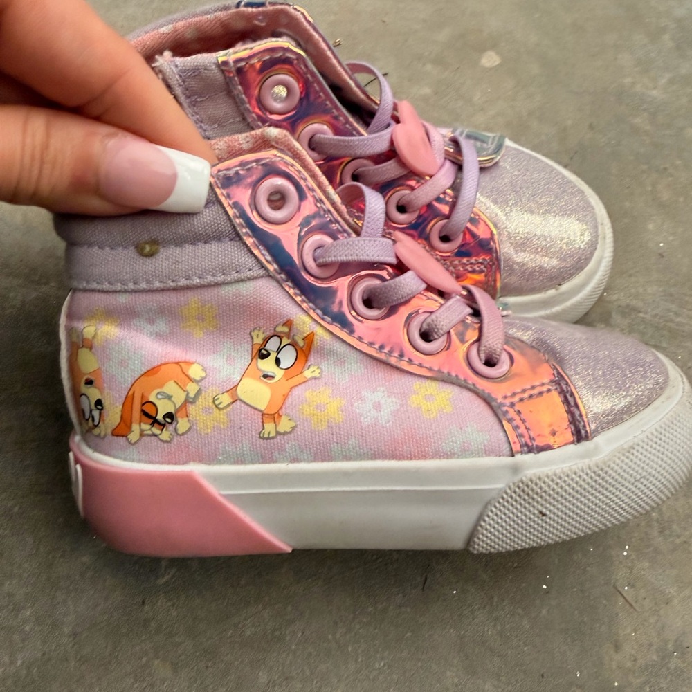 Girls' Pink Cartoon High-Top Sneakers with Glitter Accents